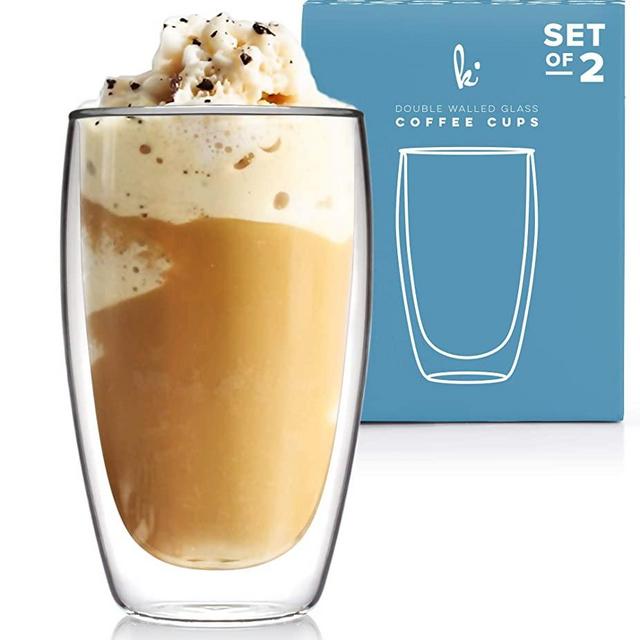 Coffee or Tea Glass Mugs Drinking Glasses Set of 2-15oz Double Walled Thermo Insulated Cups, Latte Cappuccino Espresso Glassware