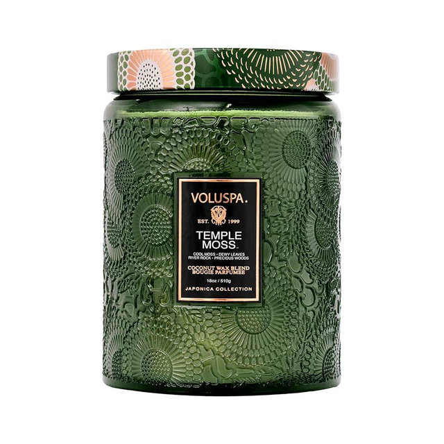 Voluspa Temple Moss, Large Candle Jar, 18oz, Coconut Wax Blend, Scented Candles for Home, 100 Hour Burn Time, Handcrafted in the USA