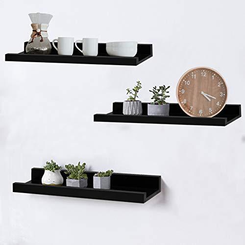 Shelving Solution 16-inch Floating Wall Shelves, Set of 3, Black