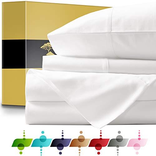 URBANHUT Egyptian Cotton Sheets Set - 1000 Thread Count 100% Cotton Bed Sheets Queen (4 Piece), Luxury Queen Size Sheets, Deep Pocket, Soft & Silky Sateen Weave (White)