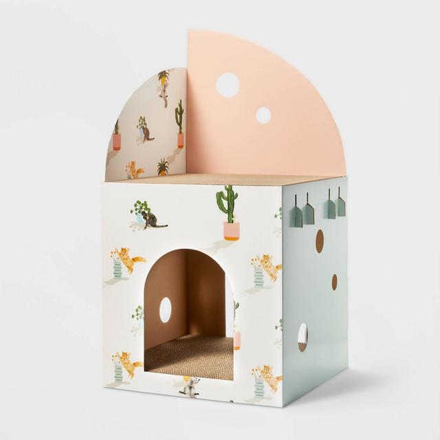 Double Decker Cactus Print Car Scratcher - Cream/Pink/Mint - Boots & Barkley™