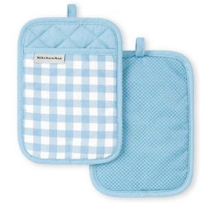KitchenAid Gingham Pot Holder 2-Pack Set, Blue Velvet, 7"x10"