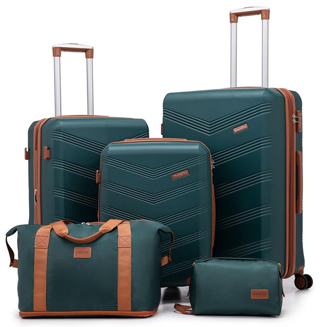 CONCEPTEN Expandable Luggage Sets 5 Piece, Hard Case Suitcase Set with Spinner Wheels,22x14x9 Airline Approved Carry on,Lightweight Durable Suitcase with TSA Lock (Dark Green)