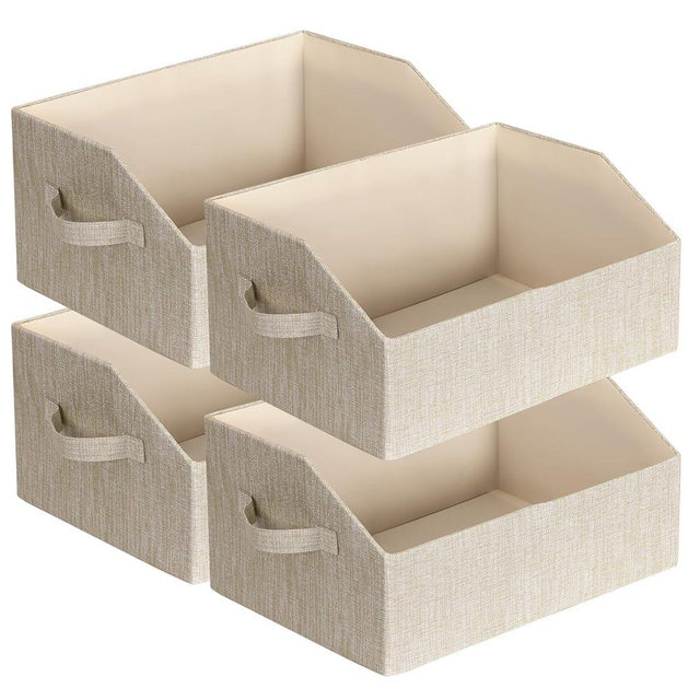 ORGMASTER Closet Organizer Bins, Fabric Storage Bins Foldable Storage Box Shelf Baskets Container Trapezoid Storage Bin for Organizing Home Office Shelves Wardrobe RV, 4 Pack, Beige