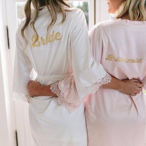 Gold Printed Josie Lace Satin Robe