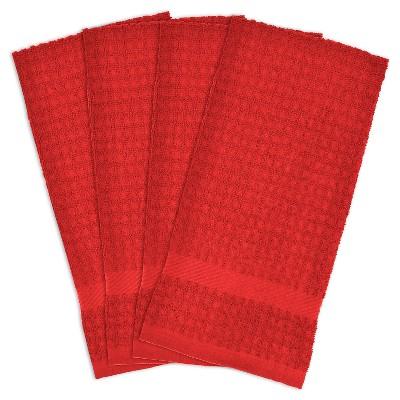 Solid Waffle Dishtowels Set Of 4 Red - Design Imports