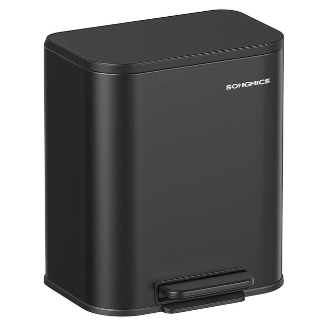SONGMICS Kitchen Trash Can, 5.2-Gallon (20L) Garbage Can with Lid, Stainless Steel, Soft Close and Stays Open, Inner Bucket, Wide Non-Slip Pedal, Ink Black ULTB542B20