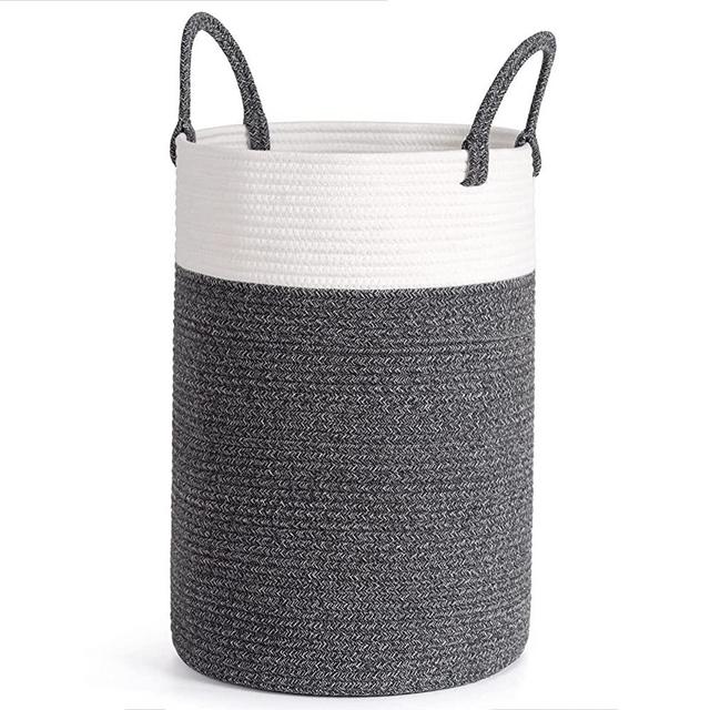 INDRESSME Tall Laundry Hamper Large Rope Basket for Blanket in Living Room Modern Hamper Basket Grey Basket for Toy Storage, 19.7''H 13.8''D