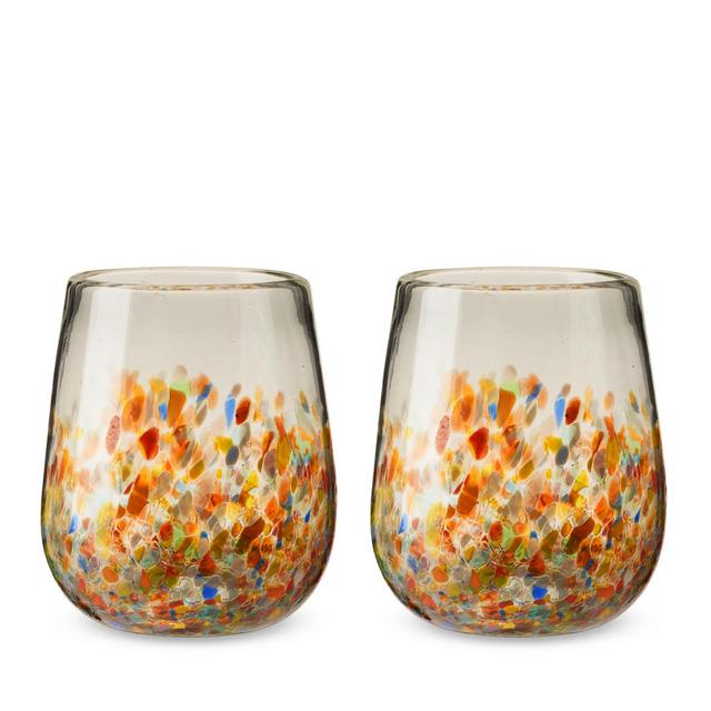 Segunda Vida Artistico Vino Glasses, Recycled Glass Eco Friendly Wine Glasses, Home Cocktail Bar Gifts Stemless Wine Glasses 13oz Set of 2