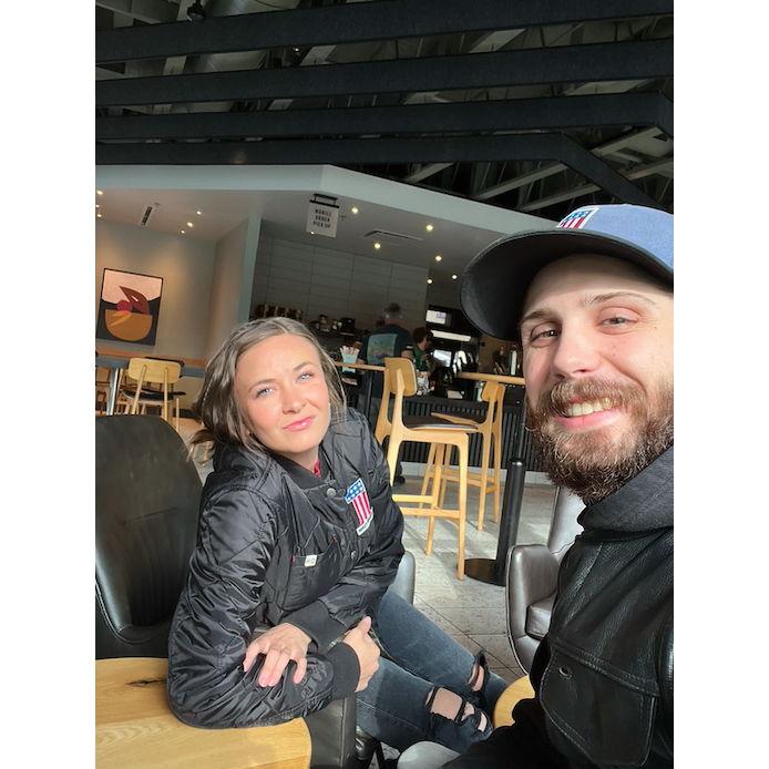 On a quick coffee date before their ride. September 11th, 2022