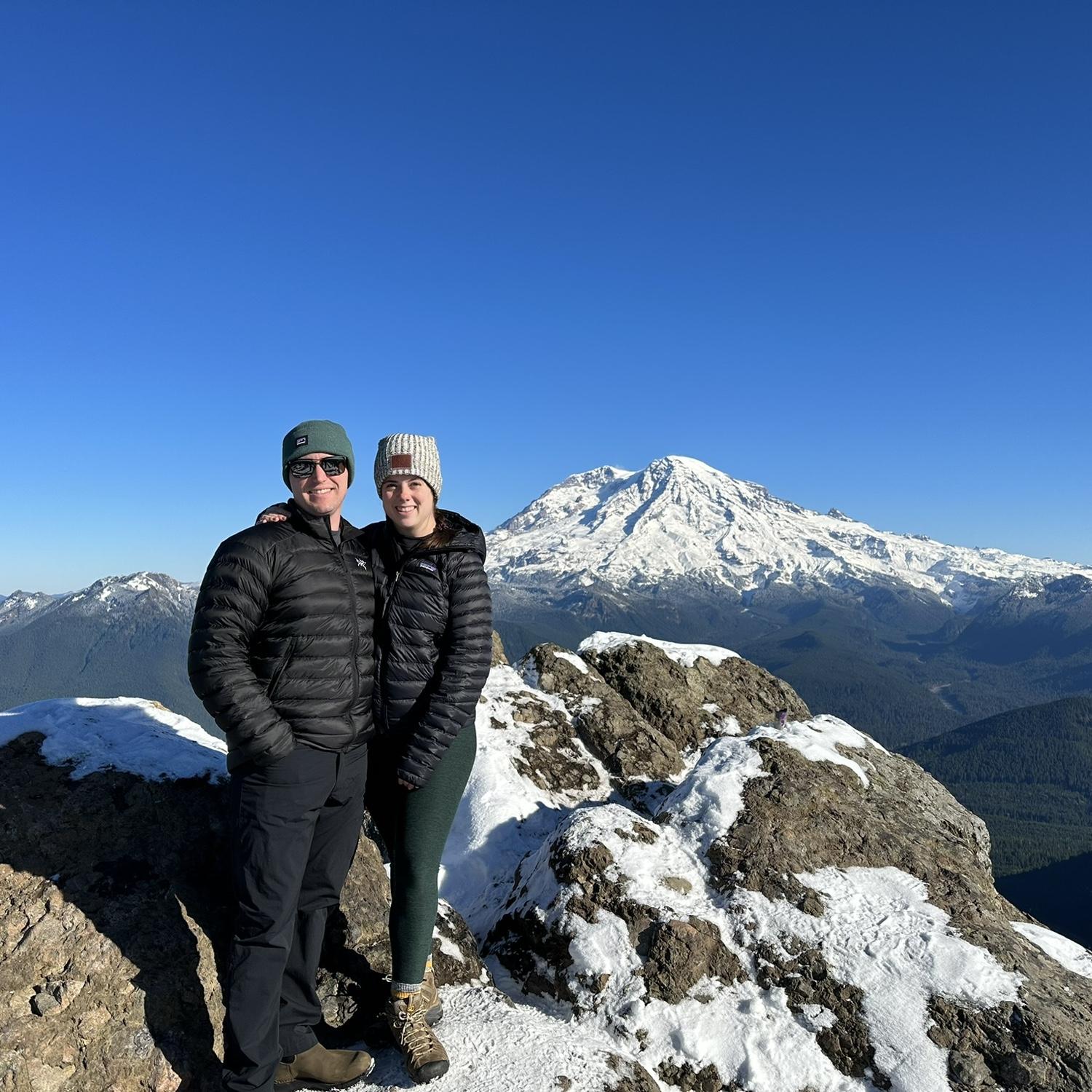 Mount Rainier National Park, WA. Ryan had to do some coaxing to get Bridget out on this ledge!