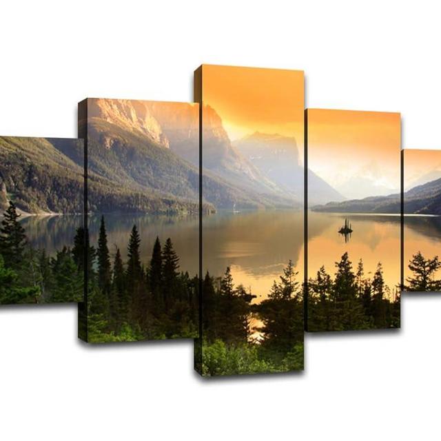 Wall Art Montana St. Mary Canvas Print Glacier National Park Wall Decor Picture Wild Goose Island Landscape Poster Painting Framed Home Bedroom Ready to Hang(60''Wx32''H)