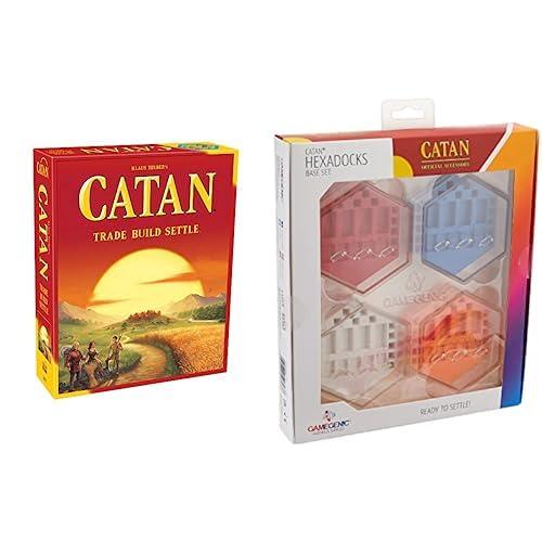Catan Base Game and Catan Hexadocks Bundle | Includes Catan Board Game Plus Set of Hexadocks Storage Boxes for Wooden Player Pieces | Strategy Game | Fun Family Game |Made by Catan and Gamegenic