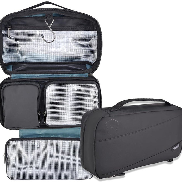 WELKINLAND 6-Pockets Toiletry bag, Shaving bag, Shower bags men, Mens bathroom bag, Hygiene bag men, Mens overnight bag toiletries, Mens toiletry bags traveling, Hanging toiletry bag men, Black