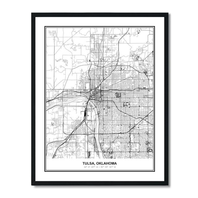 Susie Arts 11X14 Unframed Tulsa Oklahoma Wall Art Map Metropolitan City Road View Abstract Street Print Poster Decor Home Office sdm056