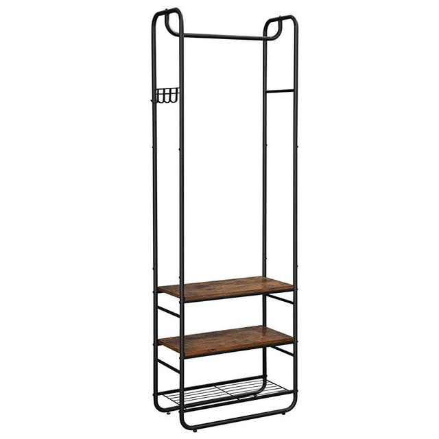 VASAGLE DAINTREE Hall Tree, Coat Rack and Stand with Shoe Shelves, Hallway, Bedroom, Industrial Design, Rustic Brown and Black UHSR81BX