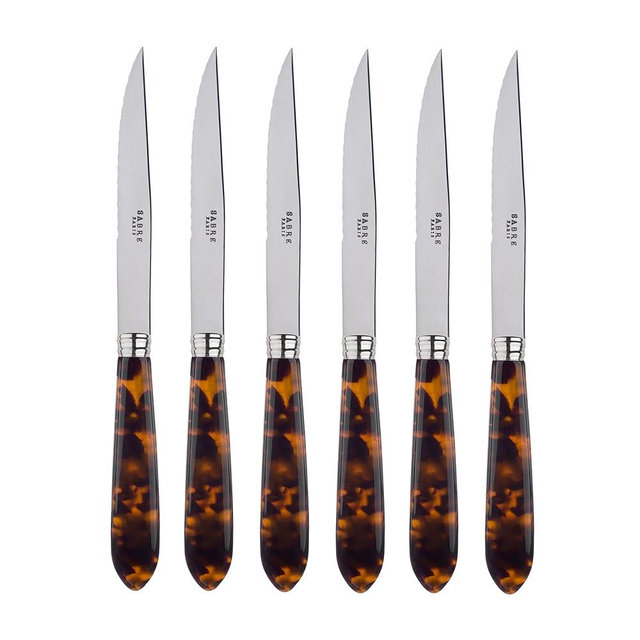 SABRE PARIS - Set of 6 Serrated Steak Knives - Icône Collection - Meat Knives - Stainless Steel & Acrylic - Dishwasher Safe - White