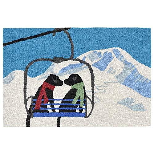 Liora Manne Frontporch Front Porch Dog Ski Lift Love Winter Indoor/Outdoor Rug, 2' X 3', White Ivory/Cream and Black
