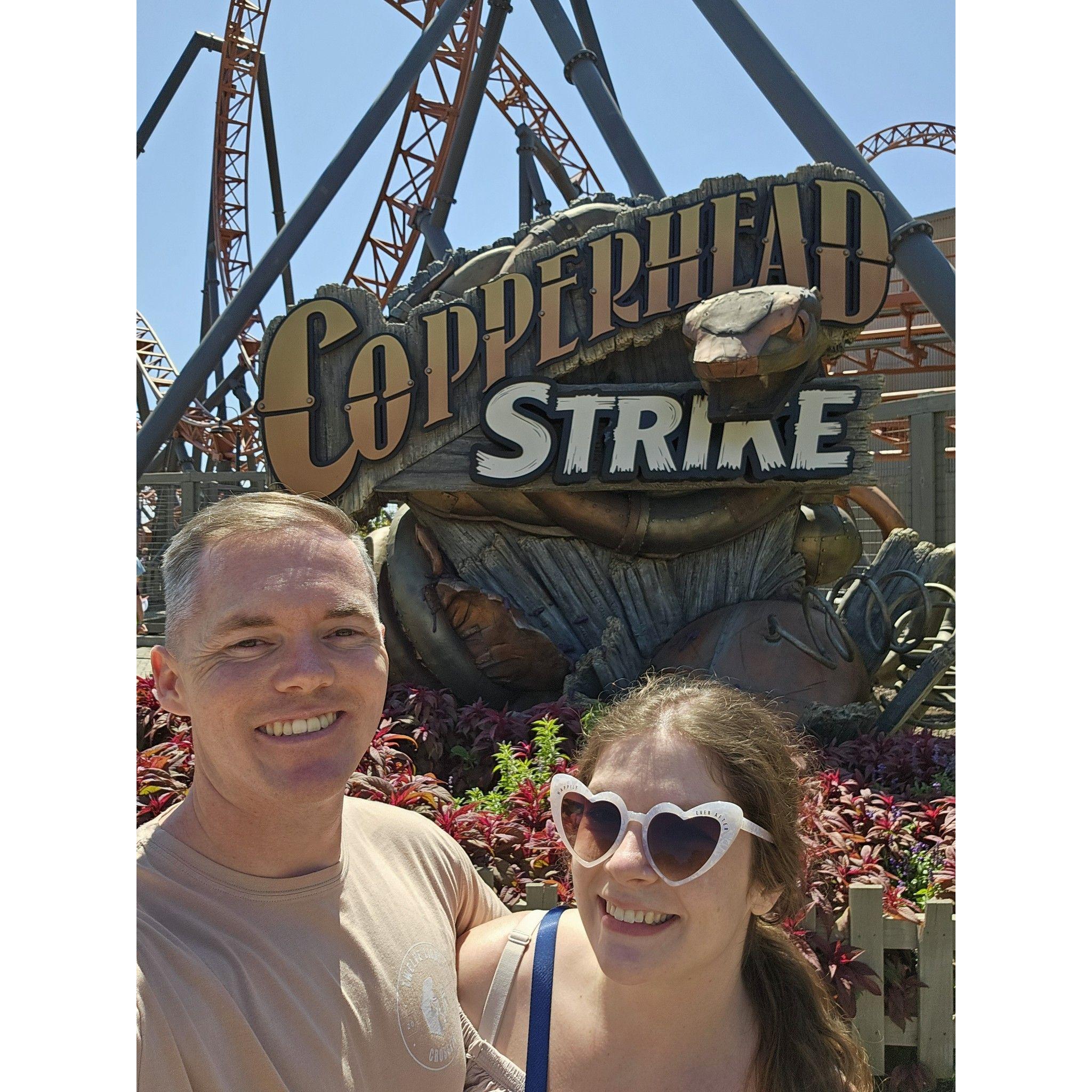 Lucas went on his first coaster with me! Had to test him out before the Honeymoon