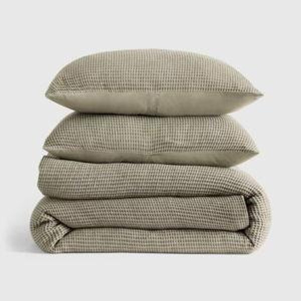 Organic Waffle Duvet Cover Set in Dried Sage