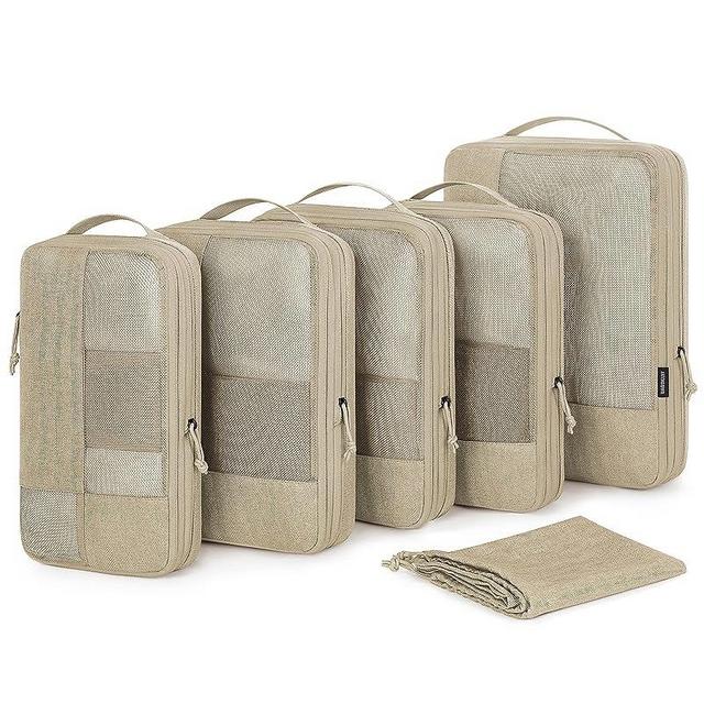 Compression Packing Cubes for Suitcase, 6 Set BAGSMART Travel Packing Cubes for Luggage, Compression Travel Cubes & Suitcase Organizer for Packing with Shoe Bag Khaki