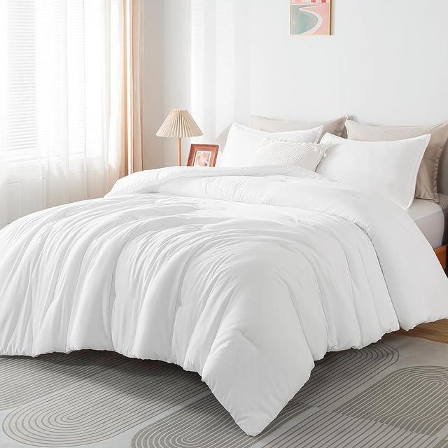Andency White Solid Comforter King Set, 3 Pieces Lightweight and Fluffy Solid Comforter, All Season Soft Microfiber Down Alternative Bedding Comforters & Sets (104x90Inch Comforter)