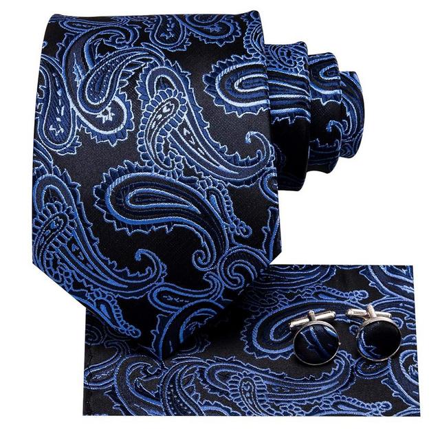 Hi-Tie 63" 70" Ties for Men Silk Extra Long Mens Ties Set and Pocket Square Cufflinks Paisley Necktie Business Wedding