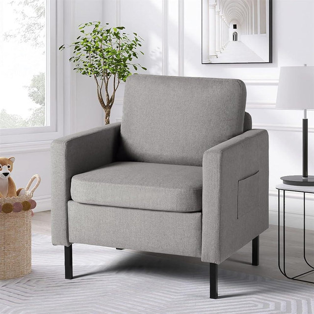 STHOUYN Fabric Comfy Small Accent Chair with arm Living Room Bedroom Chairs, Reading Arm Chair for Adults, Suitable Small Spaces Office Couch, Light Grey (1, Light Grey)
