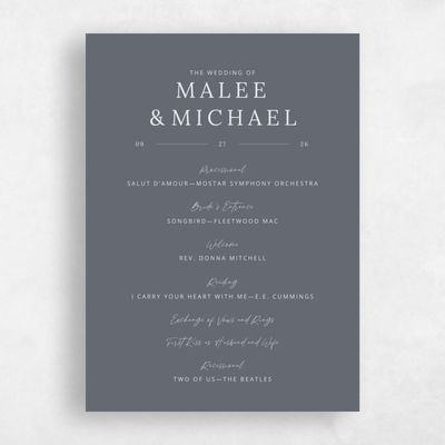 Charcoal, Grey Wedding Program - Keanu