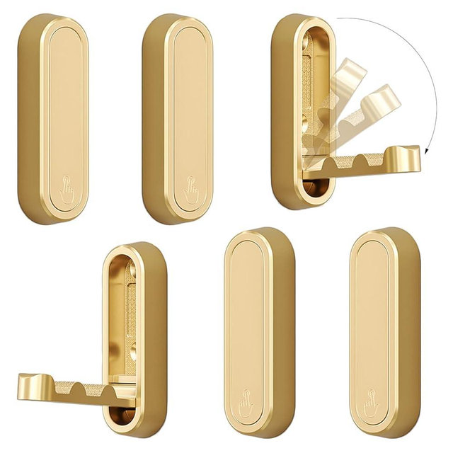XSGTZMJ 6PCS Foldable Invisible Hook Zinc Alloy Bathroom Wall Hook Retractable for Closet Scarf Hat Robe Key Purse Bag Folding Hooks Minimalist Style (Gold)