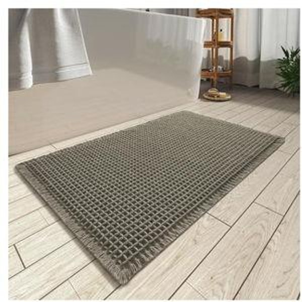 AMOAMI Upgraded Waffle Bath Mat, Super Absorbent Non Slip Bath Mats for Bathroom Floor, Machine Washable Bathroom Rugs with Tassels, Rubber Backed Bathroom Mats, Ultra Soft, 17" x 24", Dark Green