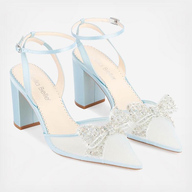 Bella Belle Shoes, Athena Crystal Block Heels with Removable Ankle