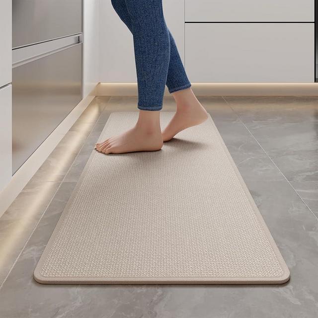YDKGL Kitchen Mats for Floor, Super Absorbent Kitchen Rugs Non Slip Washable, Soft Imitation Linen Braided Kitchen Runner Rug, Standing Mat Kitchen Sink Mat, Easy to Clean, Beige 17x47