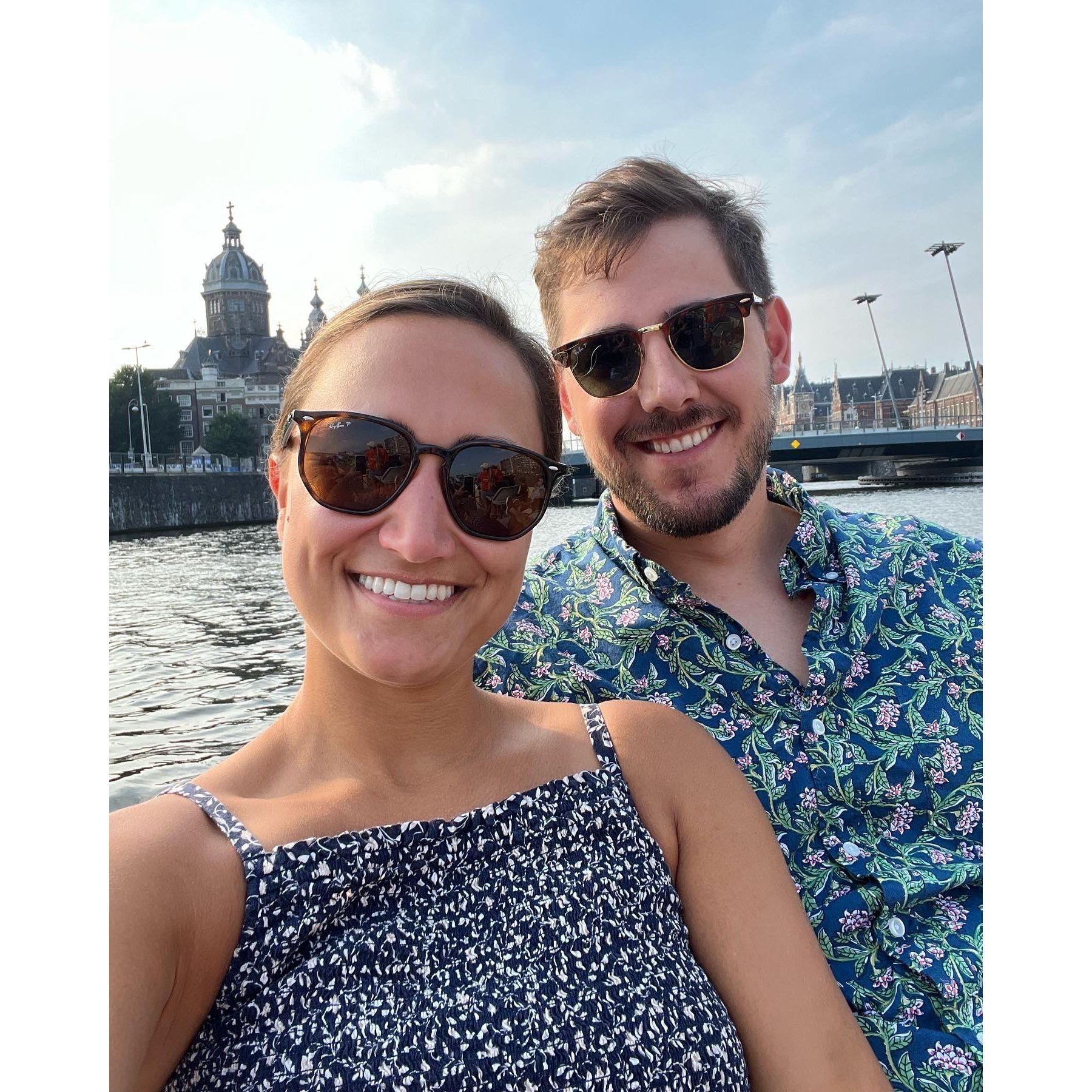 On a canal ride in Amsterdam!
