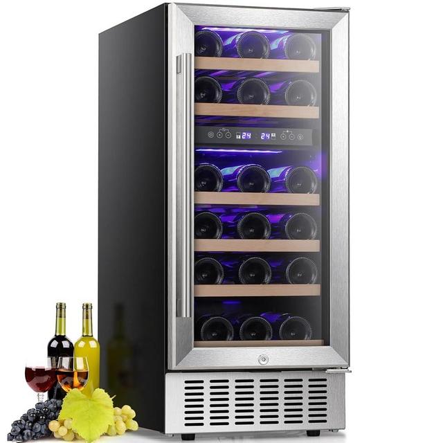 Antarctic Star 15 Inch Wine Cooler Refrigerator,28 Bottles Built-in Dual Zone Freestanding Fridge with Stainless Steel Double-Layer Tempered Glass Door