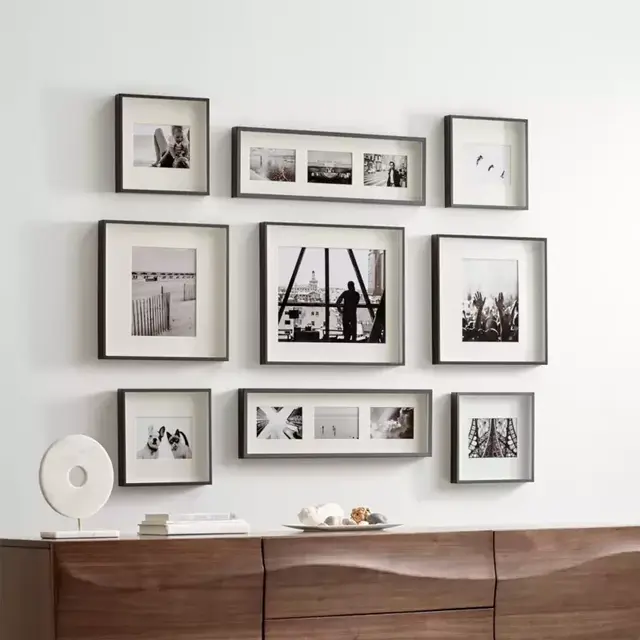 Brushed Brass Picture Frame Gallery, Set of 9
