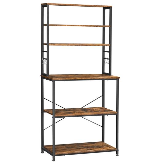 VASAGLE Baker's Rack with Hutch, Microwave Oven Stand, 6-Tier Kitchen Utility Storage Shelf, 6 Hooks and Metal Frame, Industrial, 31.5 x 15.7 x 65.7 Inches, Rustic Brown and Black UKKS019B01