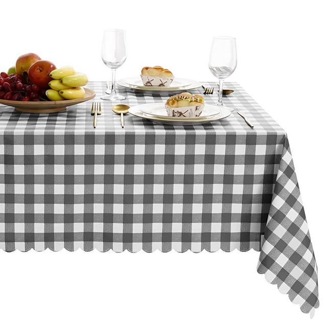 Hiasan Buffalo Plaid PVC Tablecloth Rectangle - 100% Waterproof Spillproof Stain Resistant Wipeable Vinyl Checkered Table Cloth for Outdoor Picnic Kitchen Dining, 54 x 80 Inch, Grey and White