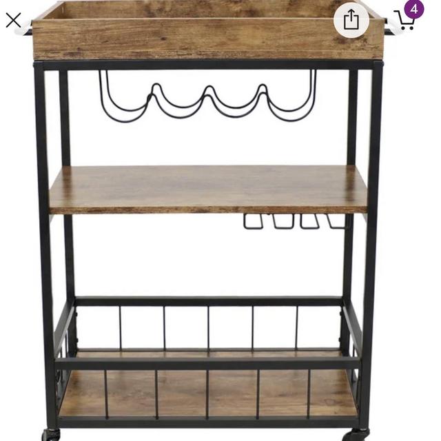 Industrial Rolling Bar Cart With Wine Storage Rack - 35-Inch