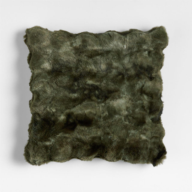 Textured Faux Fur 20"x20" Burnt Green Throw Pillow Cover