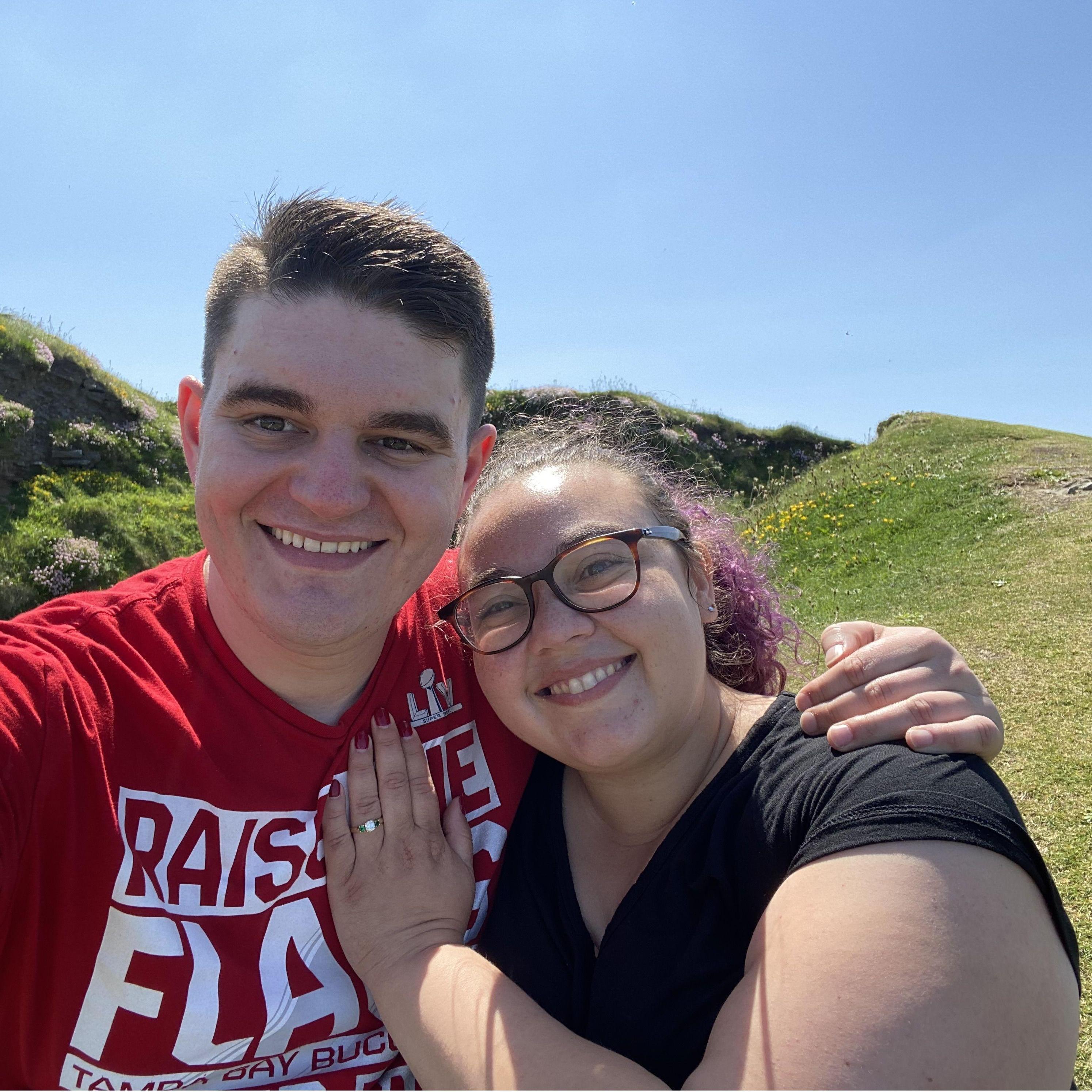 This is a photo of us at the Cliffs of Moher in Ireland, just after Quinn finally proposed to Alisa.