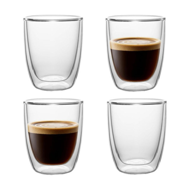 NIRA.Z 4 Pack12oz Double Wall Glass Coffee Mugs, No Hole Bottom, Insulated Borosilicate Glass Coffee Cups, Clear Mugs for Hot & Cold Beverages, Perfect for Espresso, Latte, Tea, Cappuccino