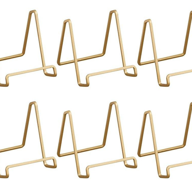 Red Co. Metal Square Wire Easel, Decorative Plate Holder, Book Display Stand, Set of 6, Gold Color, Medium Sized, 4-inch