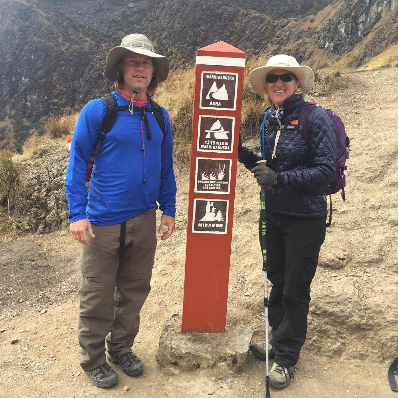 Most challenging day on the Inca Trail, reaching "Dead Woman's Pass" on our trek to Machu Picchu.