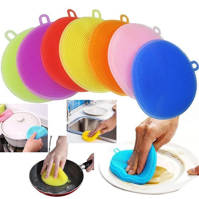 Food-Grade Silicone Sponge Dish Scrubber-AUSAYE 7 Pack Non Stick Cleaning Dish Sponge Better Sponges Brush