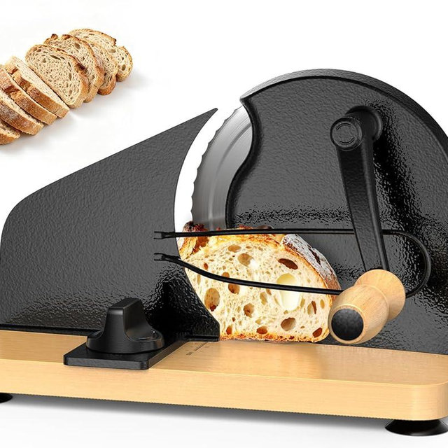 Upgraded Manual Bread Slicer for Homemade Sourdough Bread Adjustable Thickness& Evenly Slicing, Metal Guide, Hand Crank Bread Slicer with Scale Line & & Suction Base,Sharp Stainless Steel Blade