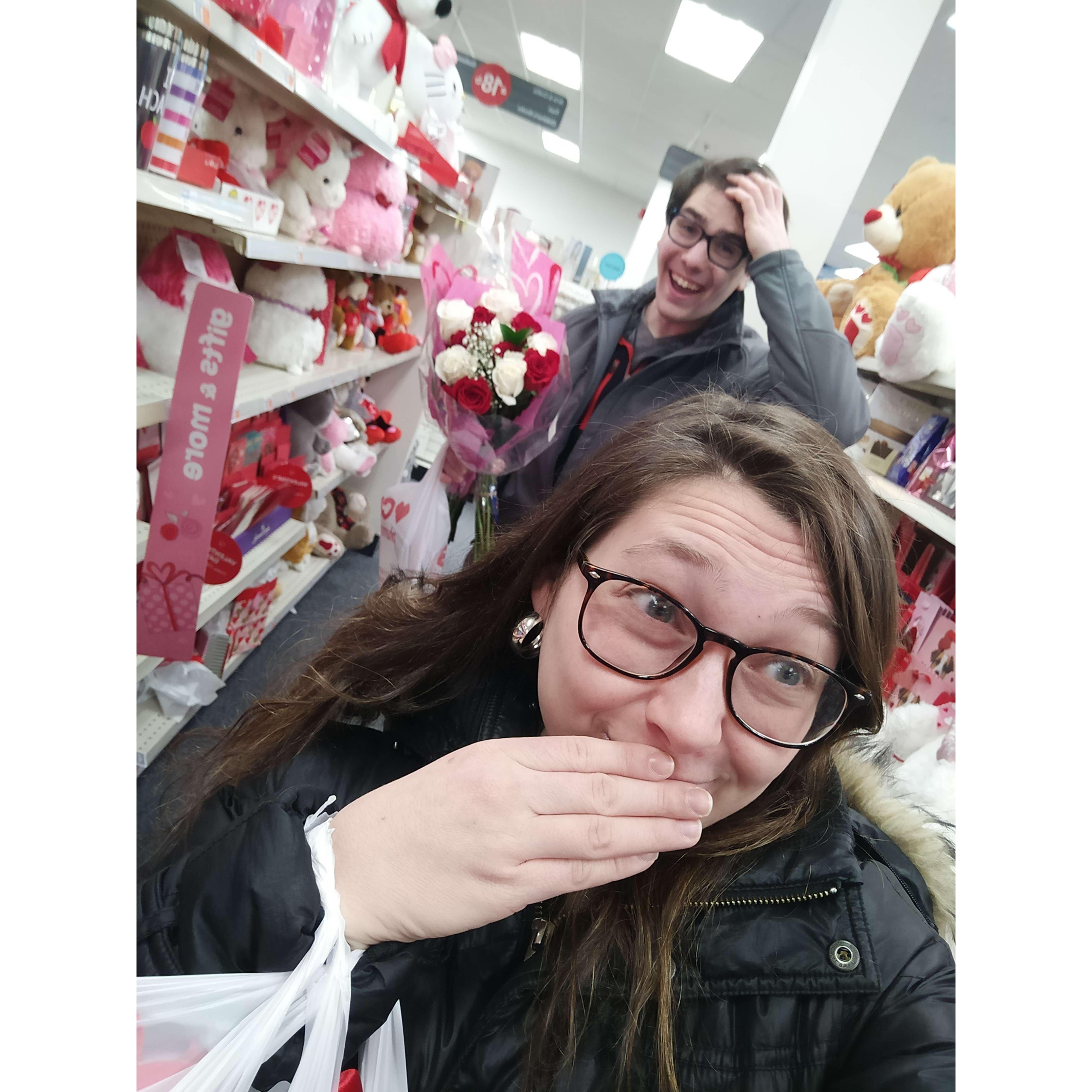 We ran into each other at the same CVS before we were supposed to meet for our 2nd Valentines Day together hahaha