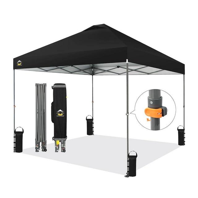 CROWN SHADES Adjustable Height on The Fly, 10x10 Pop Up Canopy - Beach Tent with One Push Setup - Easy Outdoor Sun Shade for Events, Parties, Camping - Outside Shade with STO-N-Go Bag, Black