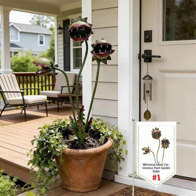 Pilxerai Whimsical Metal Carnivorous Plant Garden Stake, Venus Flytrap Monster Plant Sculpture,Outdoor Decorative Plant Stake Sculpture for Lawn Garden Patio Yard Decor, Unique Garden Gift (1PCS)