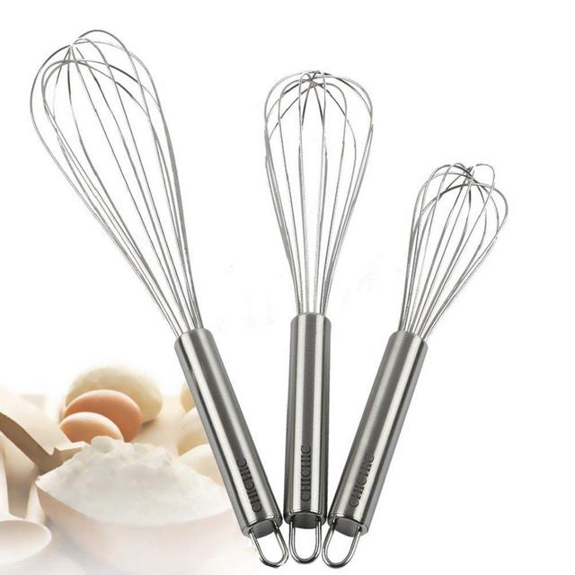 CHICHIC 3Pcs 8" + 10" + 12" Stainless Steel Whisk kitchen Whisk Set Kitchen Whip Kitchen Utensils Wire Whisk Balloon Whisk Set for Blending, Whisking, Beating & Stirring